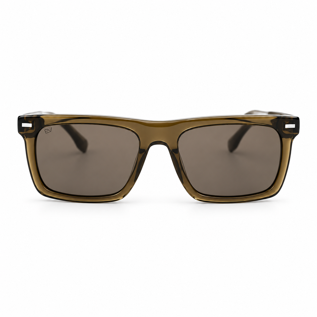 Lunettes de soleil EVATIKA, forme rectangulaire, monture vert, verres marron