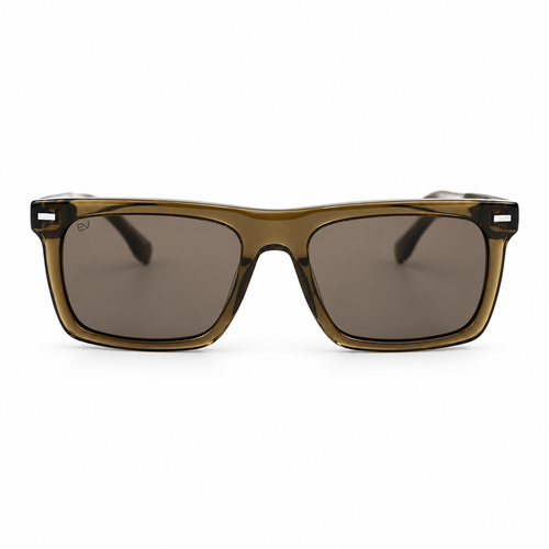 Lunettes de soleil EVATIKA, forme rectangulaire, monture vert, verres marron