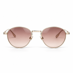 Lunettes de soleil EVATIKA, forme ronde, monture doré, verres rose