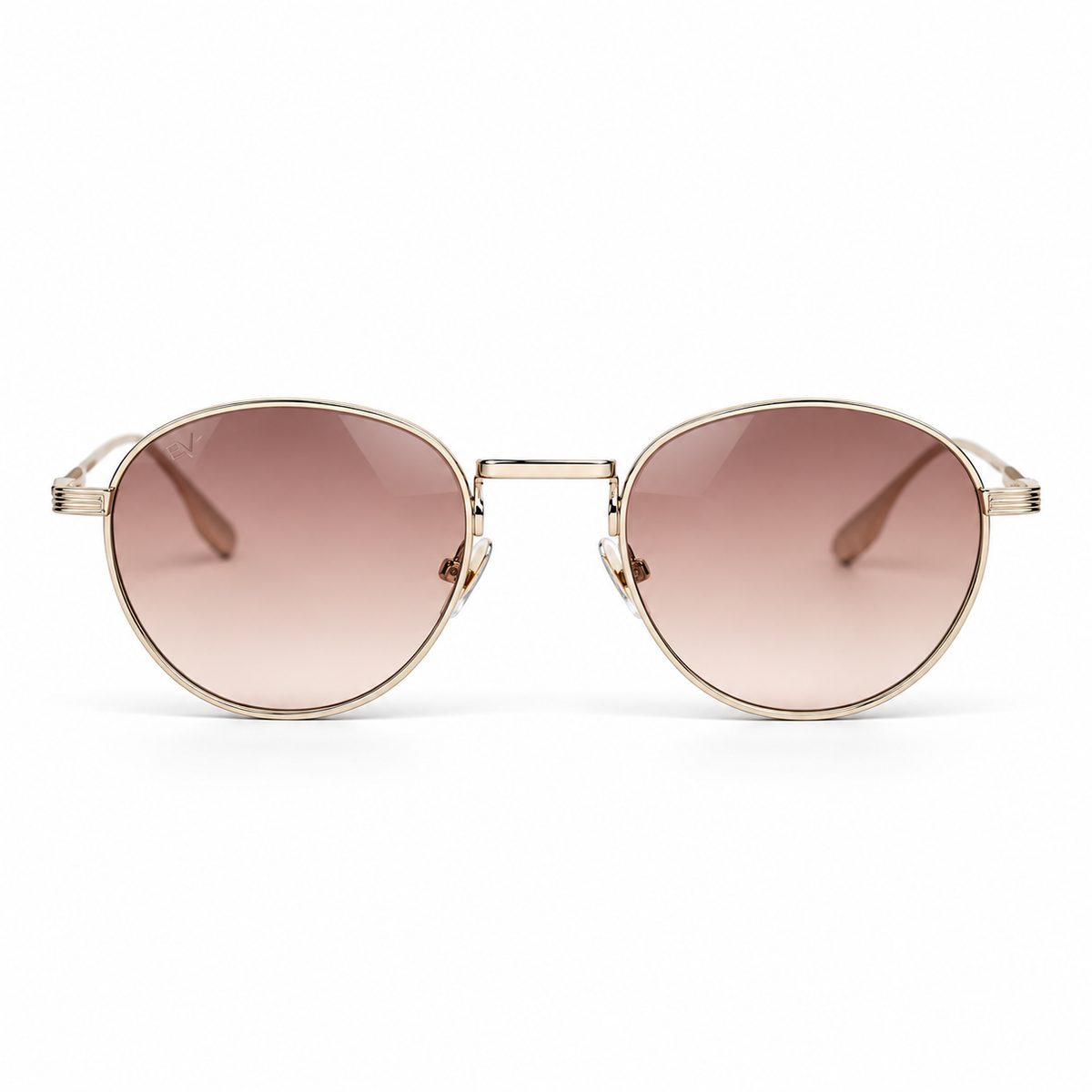 Lunettes de soleil EVATIKA, forme ronde, monture doré, verres rose