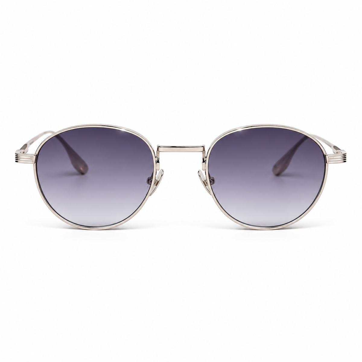 Lunettes de soleil EVATIKA, forme ronde, monture argenté, verres violet