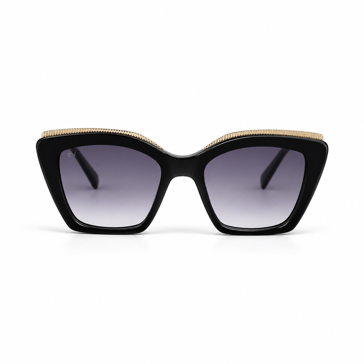 Lunettes de soleil EVATIKA, forme cat-eye, monture noir, verres violet