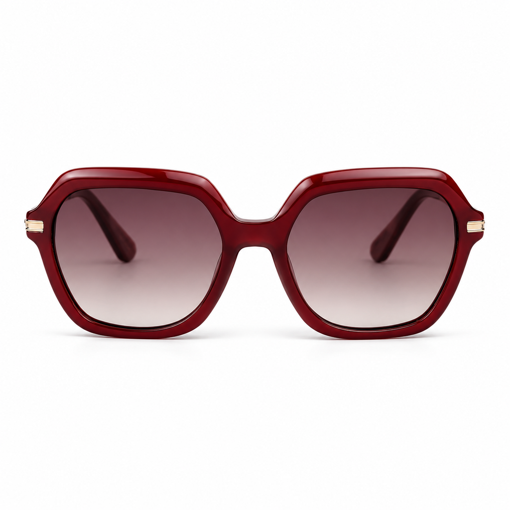 Lunettes de soleil EVATIKA, forme cat-eye, monture rouge, verres rose