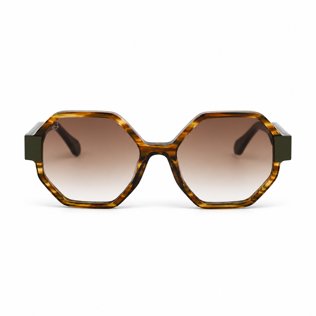 Lunettes de soleil EVATIKA, forme géométrique, monture écaille, verres marron