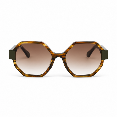 Lunettes de soleil EVATIKA, forme géométrique, monture écaille, verres marron