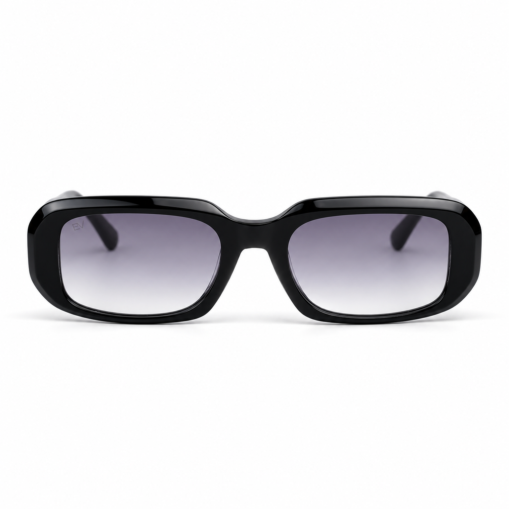 Lunettes de soleil EVATIKA, forme rectangulaire, monture noir, verres violet