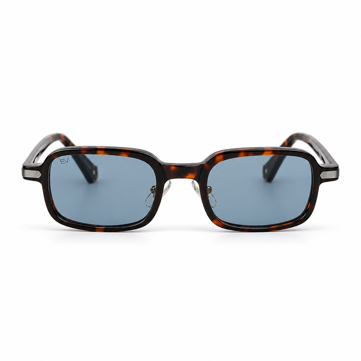 Lunettes de soleil EVATIKA, forme rectangulaire, monture écaille, verres bleu