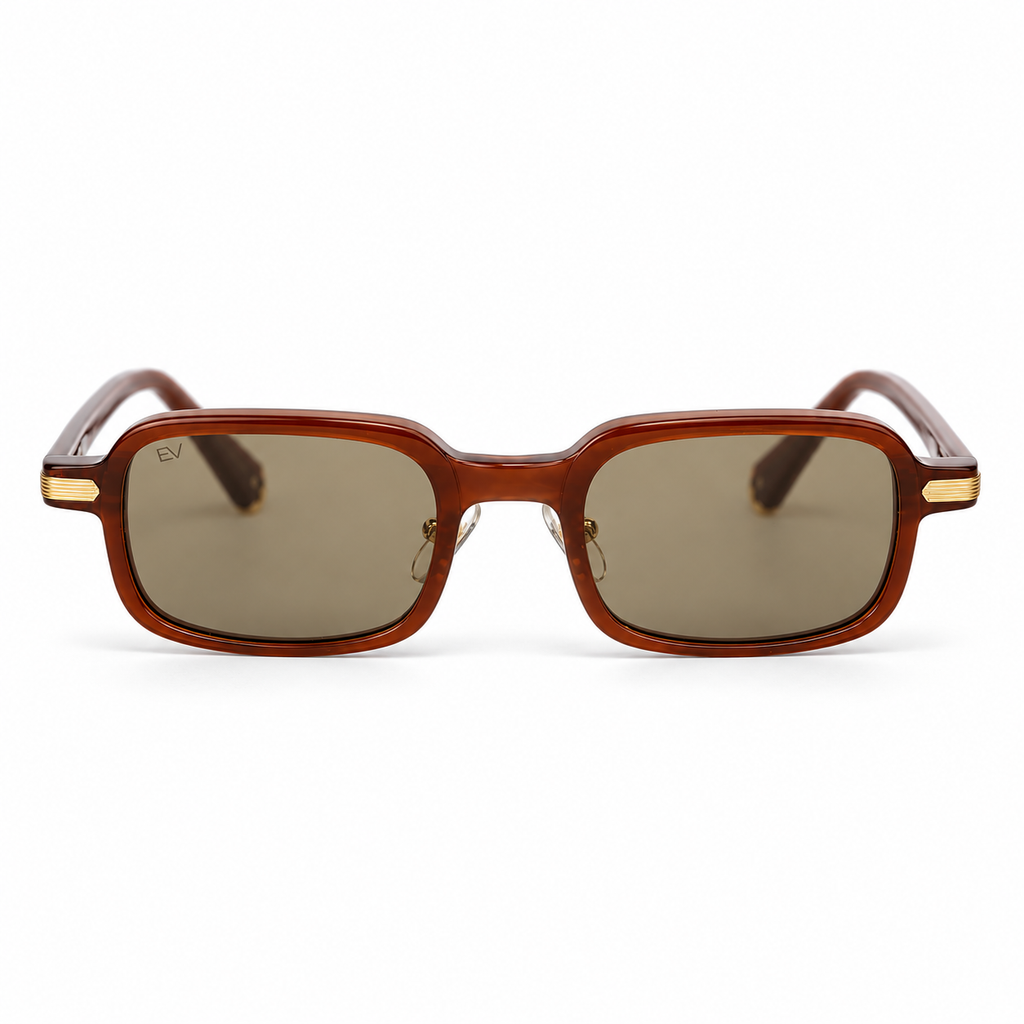 Lunettes de soleil EVATIKA, forme rectangulaire, monture marron, verres marron