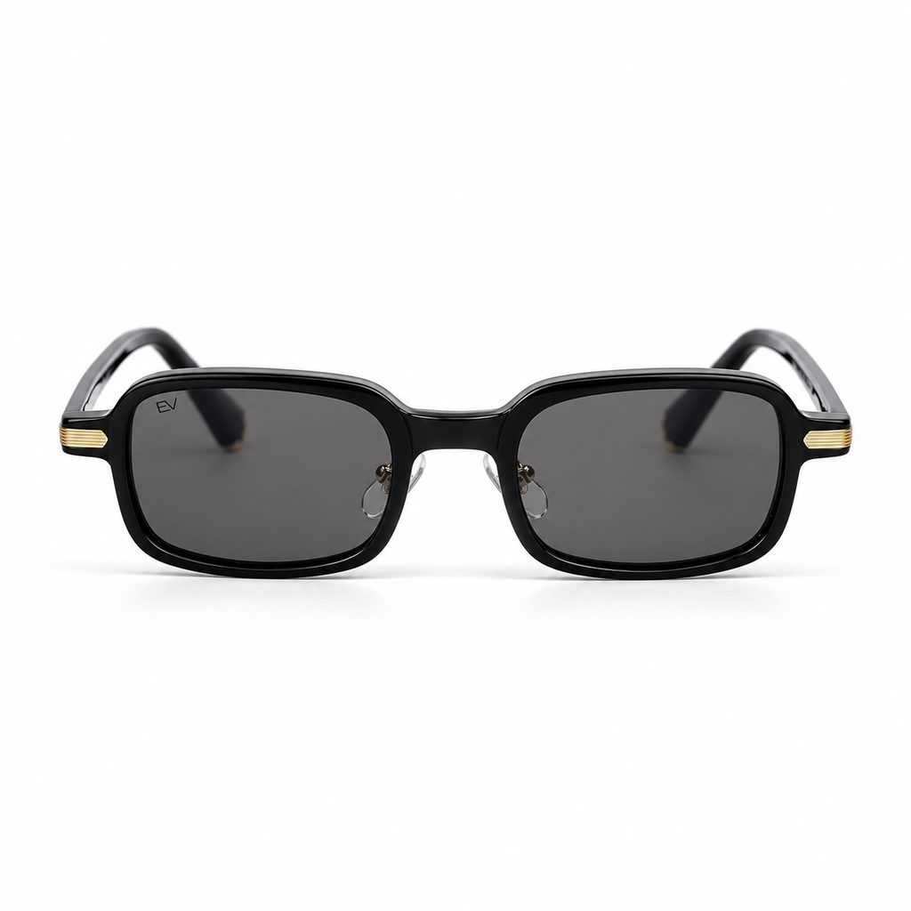 Lunettes de soleil EVATIKA, forme rectangulaire, monture noir, verres gris