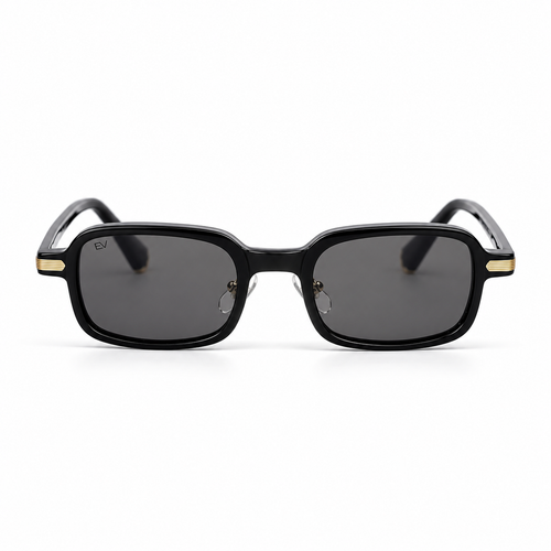 Lunettes de soleil EVATIKA, forme rectangulaire, monture noir, verres gris