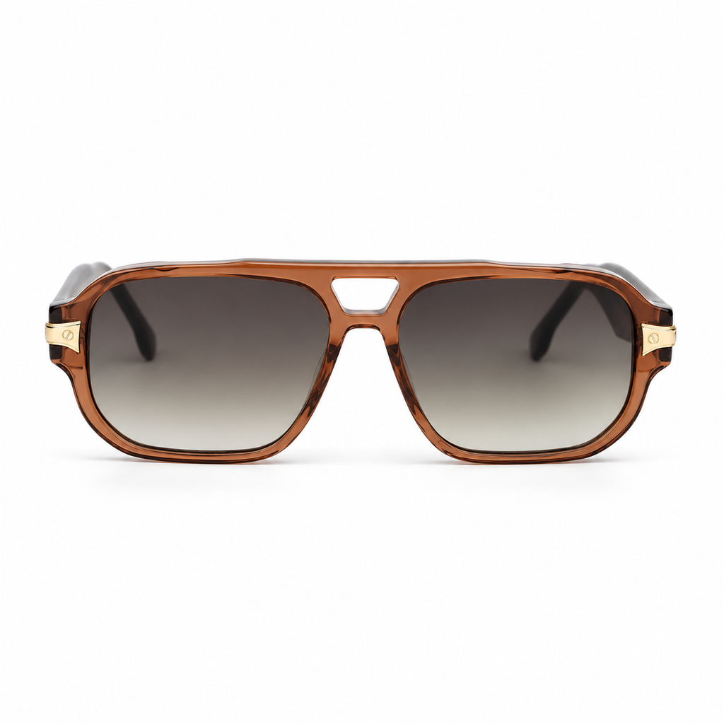 Lunettes de soleil EVATIKA, forme rectangulaire, monture marron, verres gris