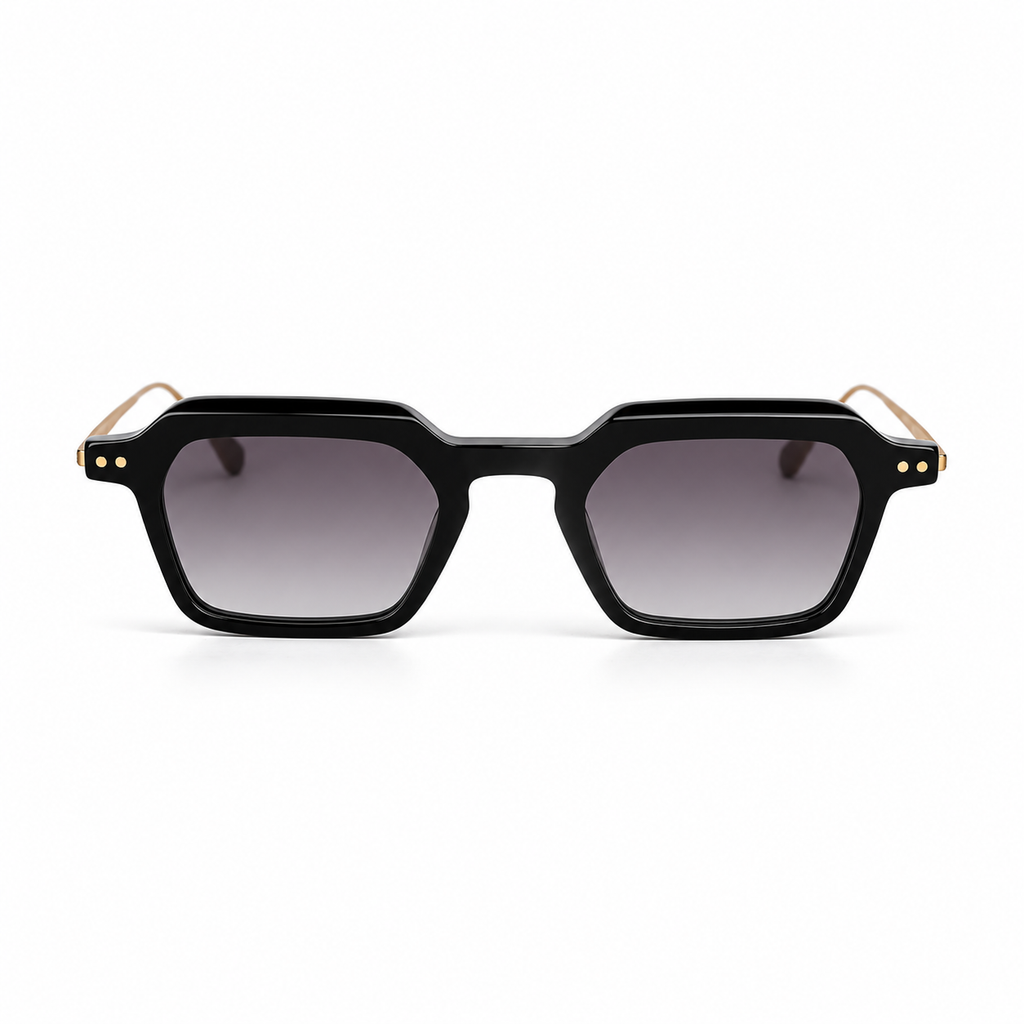 Lunettes de soleil EVATIKA, forme rectangulaire, monture noir, verres violet
