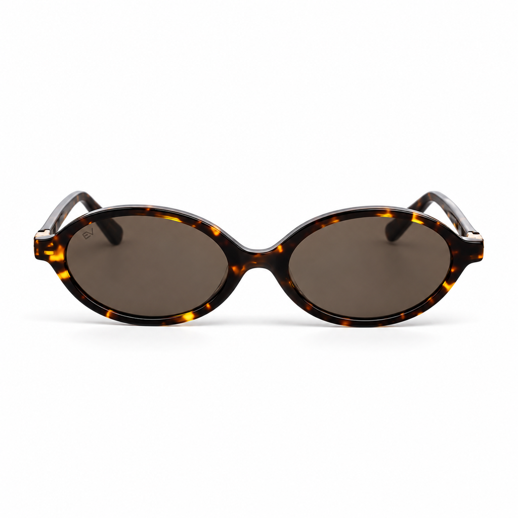 Lunettes de soleil EVATIKA, forme ovale, monture écaille, verres marron