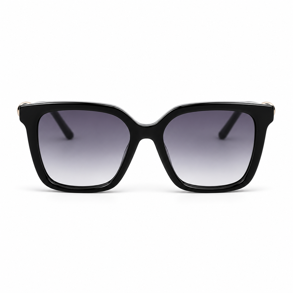 Lunettes de soleil EVATIKA, forme cat-eye, monture noir, verres violet