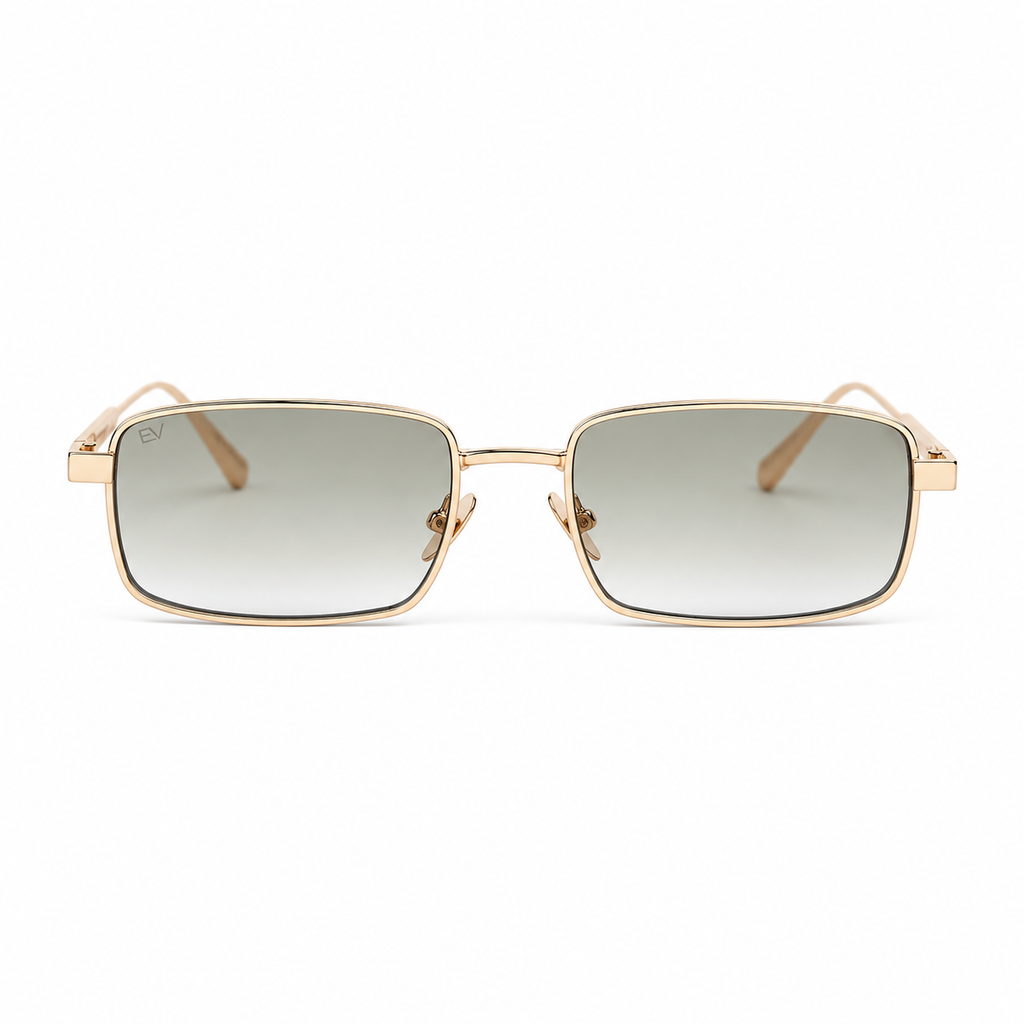 Lunettes de soleil EVATIKA, forme rectangulaire, monture doré, verres vert