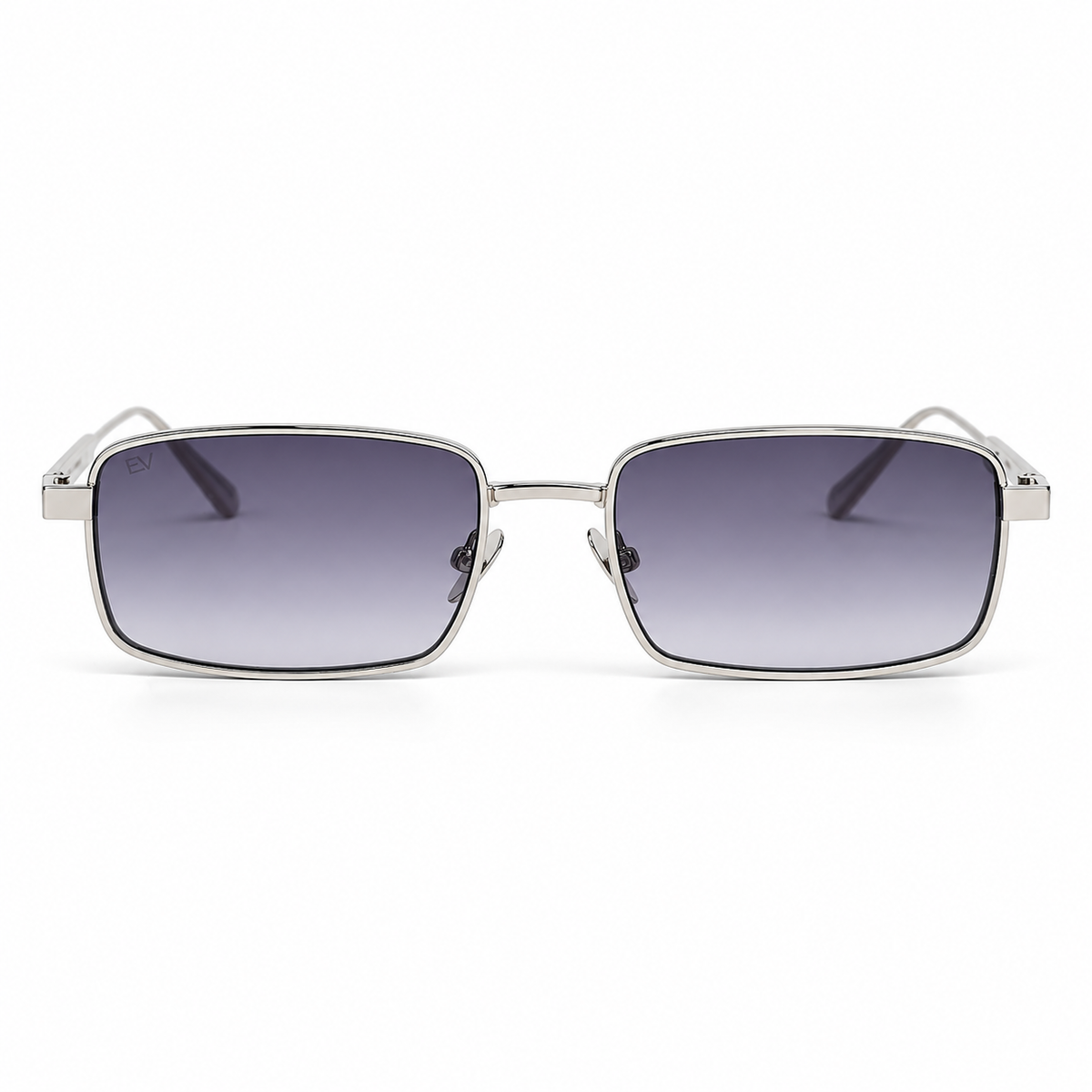 Lunettes de soleil EVATIKA, forme rectangulaire, monture argenté, verres gris