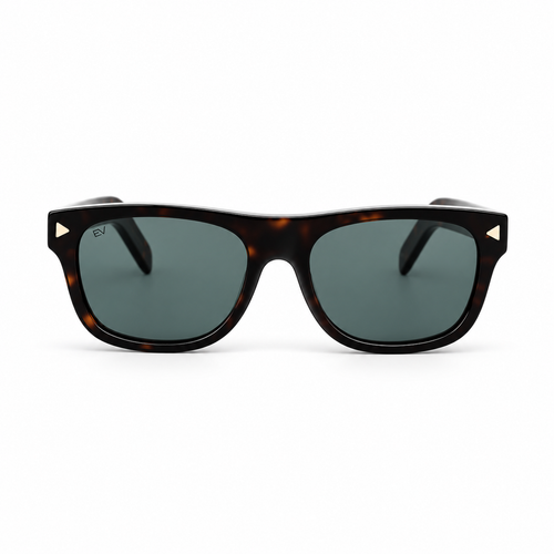 Lunettes de soleil EVATIKA, forme carrée, monture écaille, verres vert