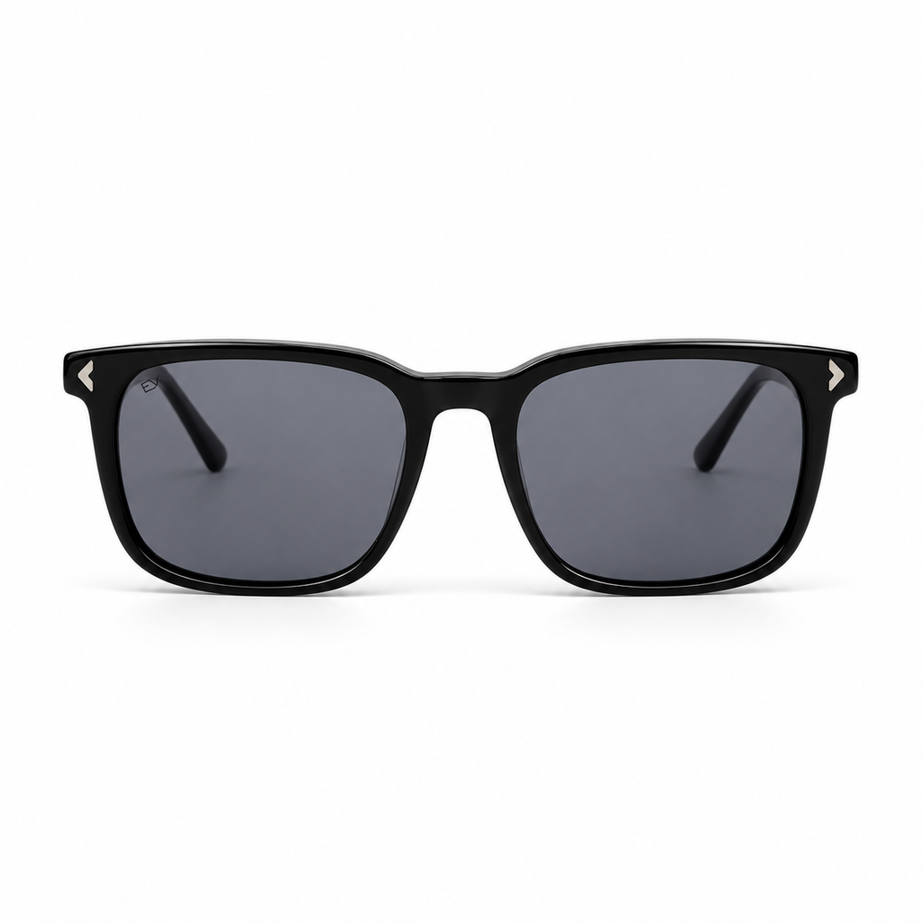Lunettes de soleil EVATIKA, forme rectangulaire, monture noir, verres gris