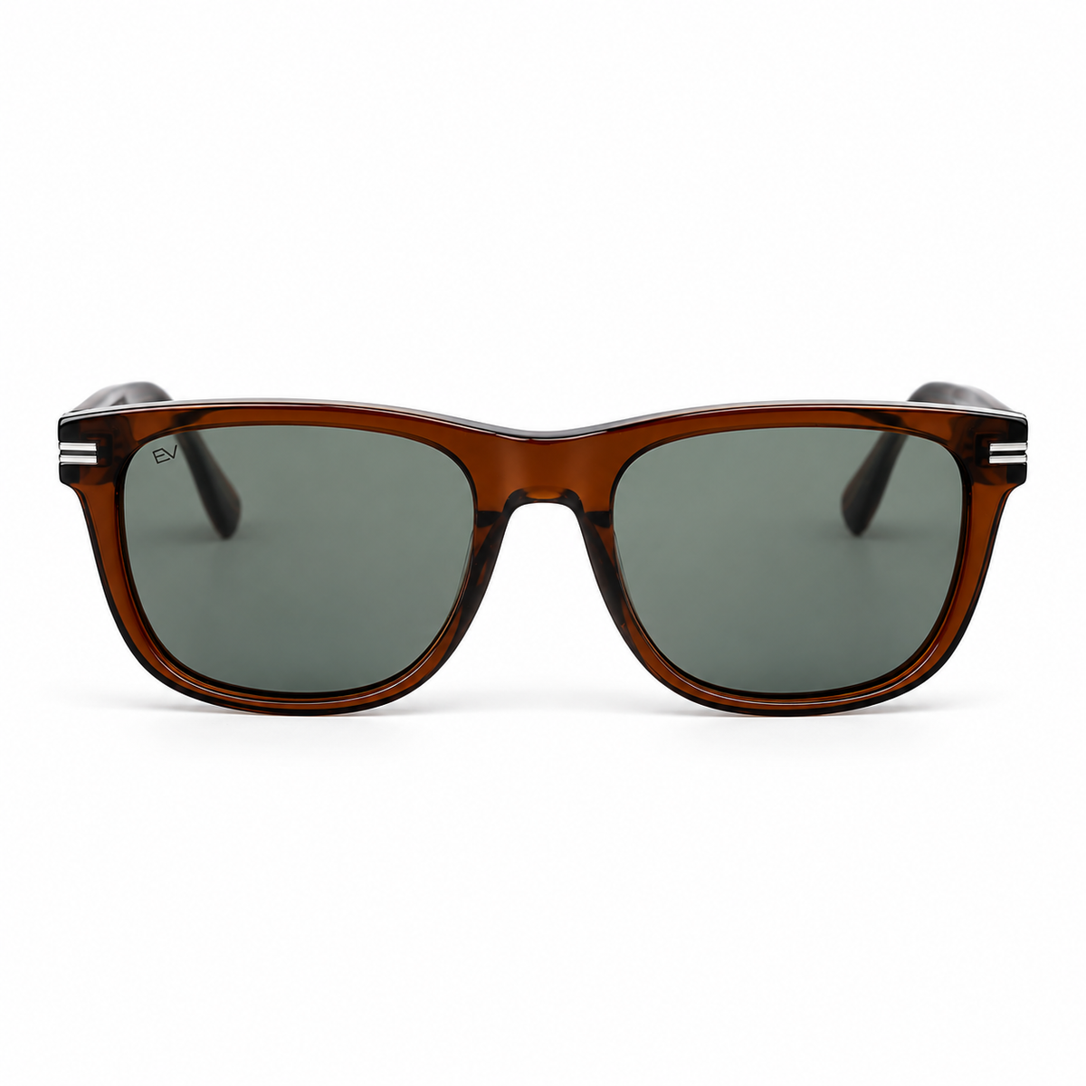 Lunettes de soleil EVATIKA, forme rectangulaire, monture marron, verres vert