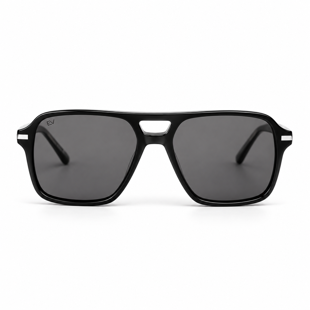 Lunettes de soleil EVATIKA, forme aviateur, monture noir, verres gris