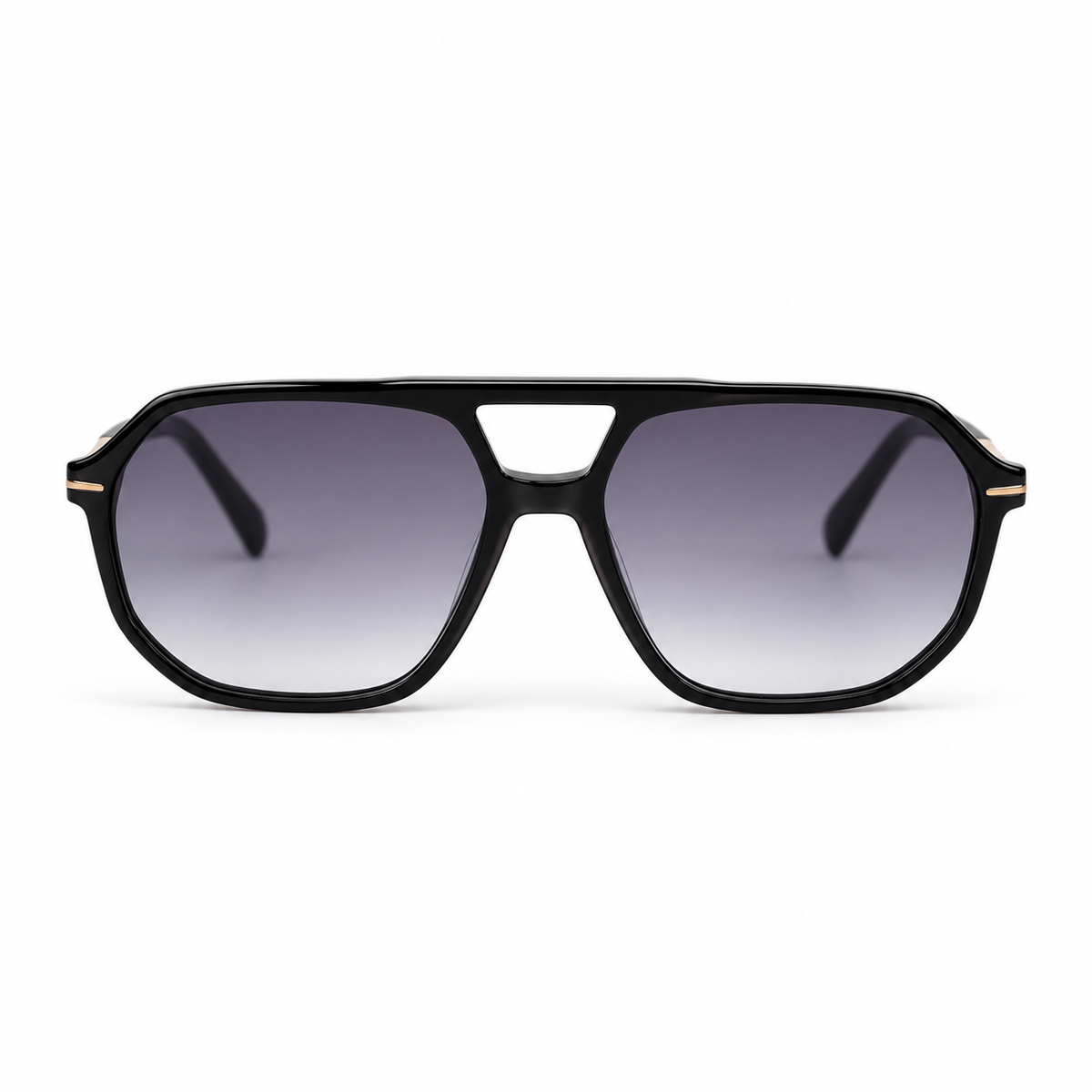 Lunettes de soleil EVATIKA, forme aviateur, monture noir, verres violet
