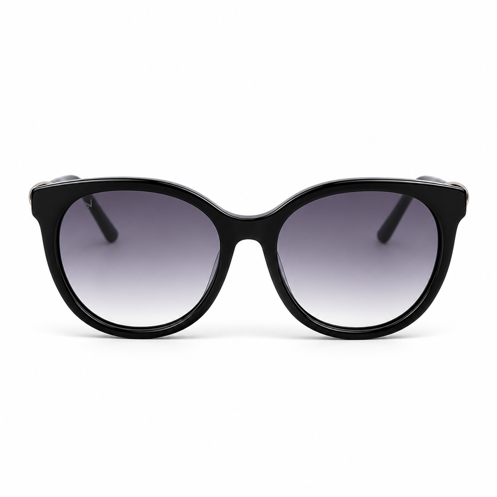 Lunettes de soleil EVATIKA, forme ronde, monture noir, verres gris