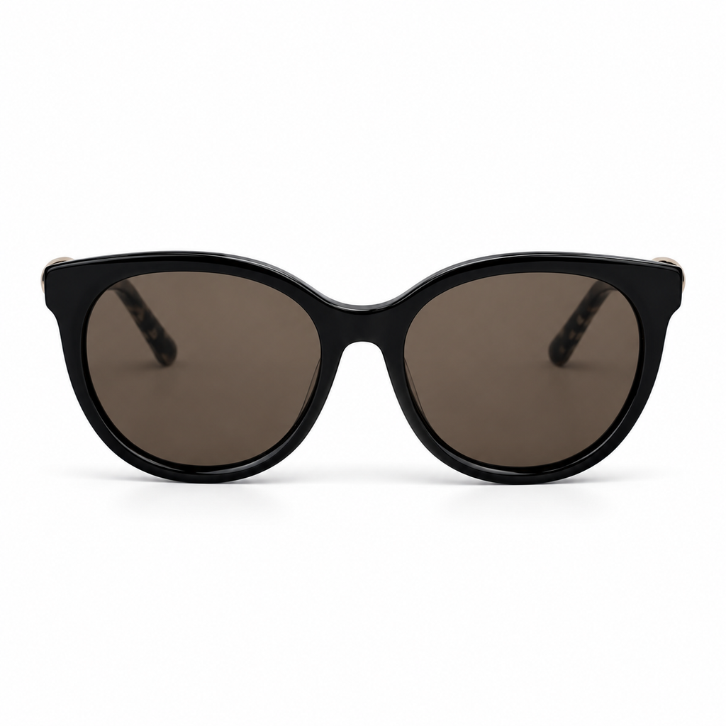 Lunettes de soleil EVATIKA, forme ovale, monture noir, verres marron