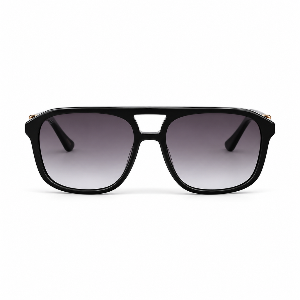Lunettes de soleil EVATIKA, forme aviateur, monture noir, verres violet