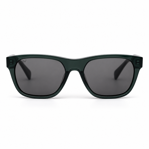 Lunettes de soleil EVATIKA, forme rectangulaire, monture vert, verres gris