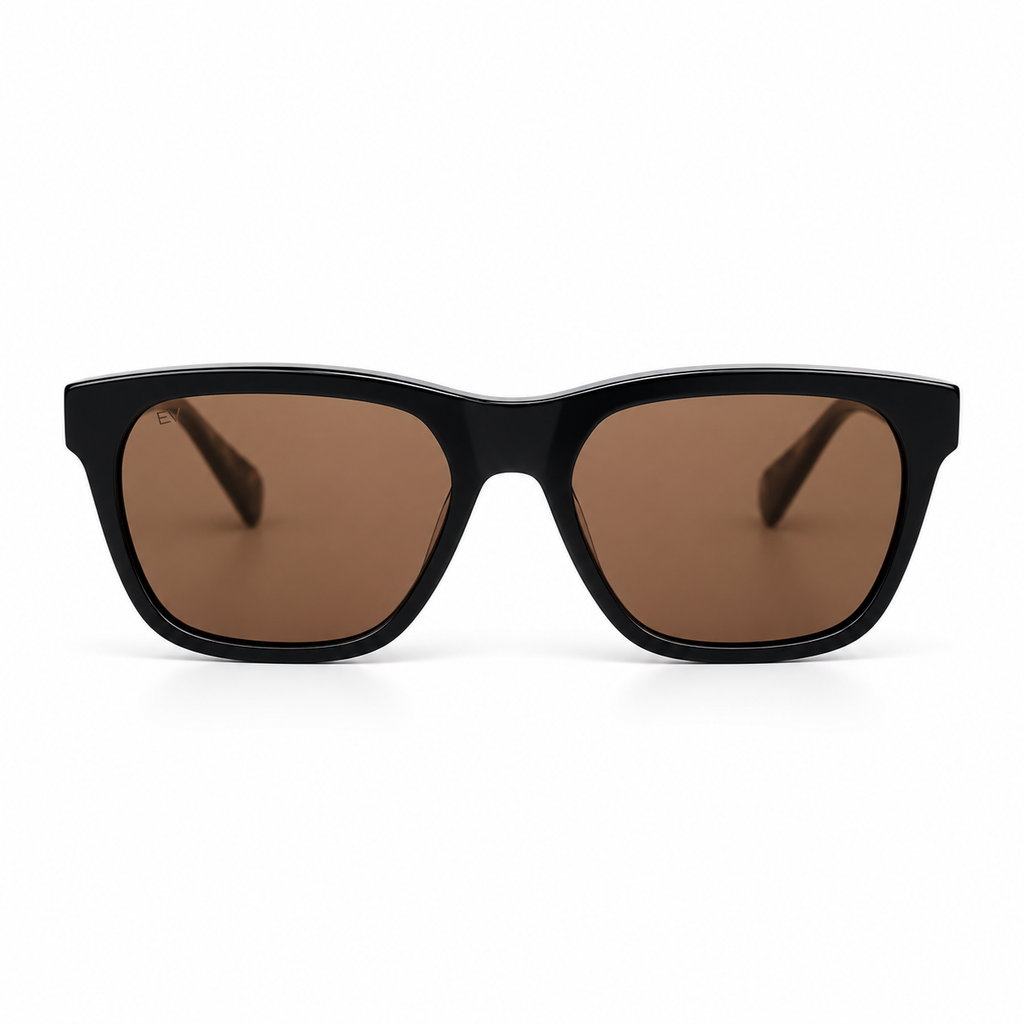 Lunettes de soleil EVATIKA, forme carrée, monture noir, verres marron