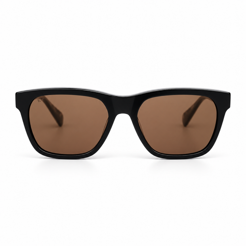 Lunettes de soleil EVATIKA, forme carrée, monture noir, verres marron