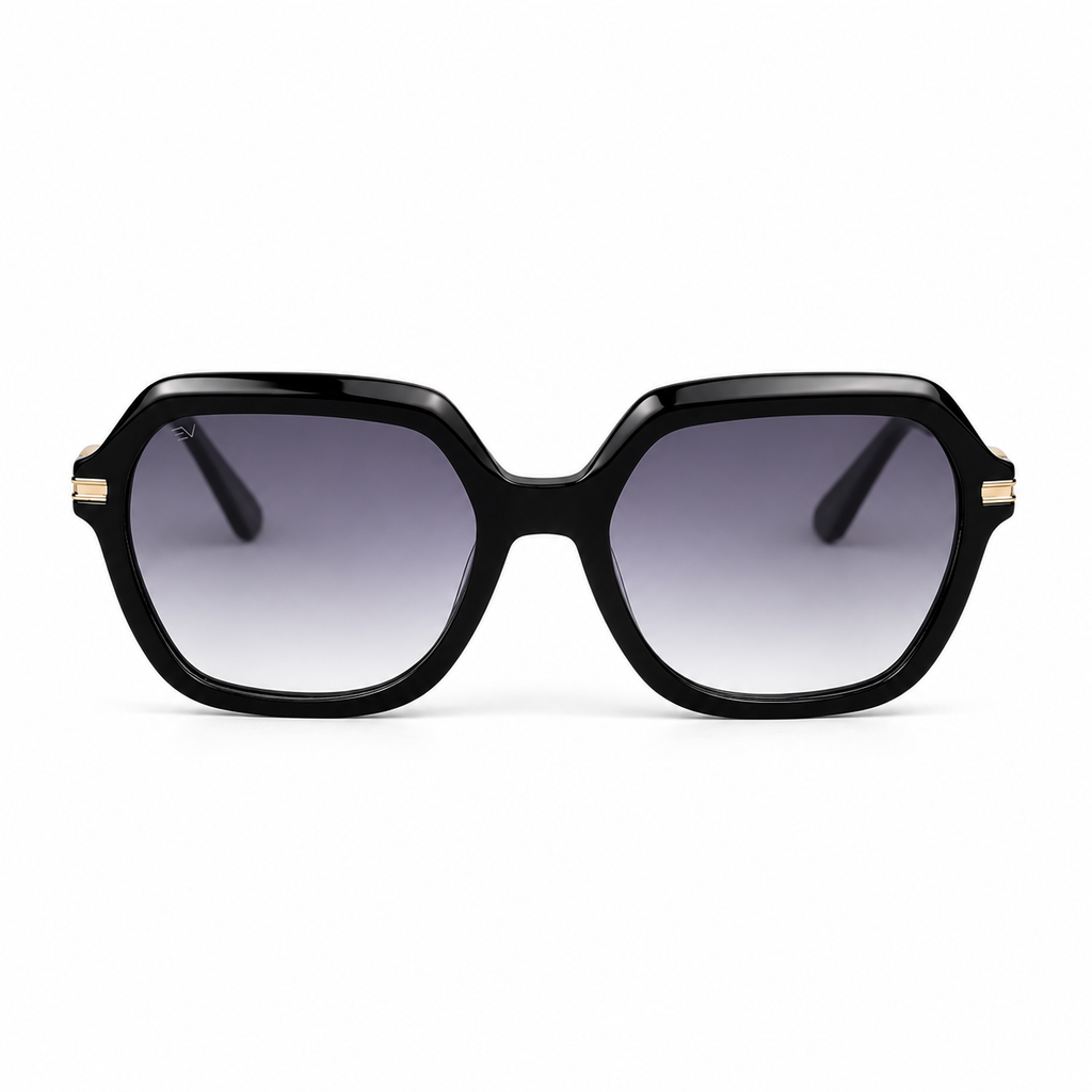 Lunettes de soleil EVATIKA, forme rectangulaire, monture noir, verres violet