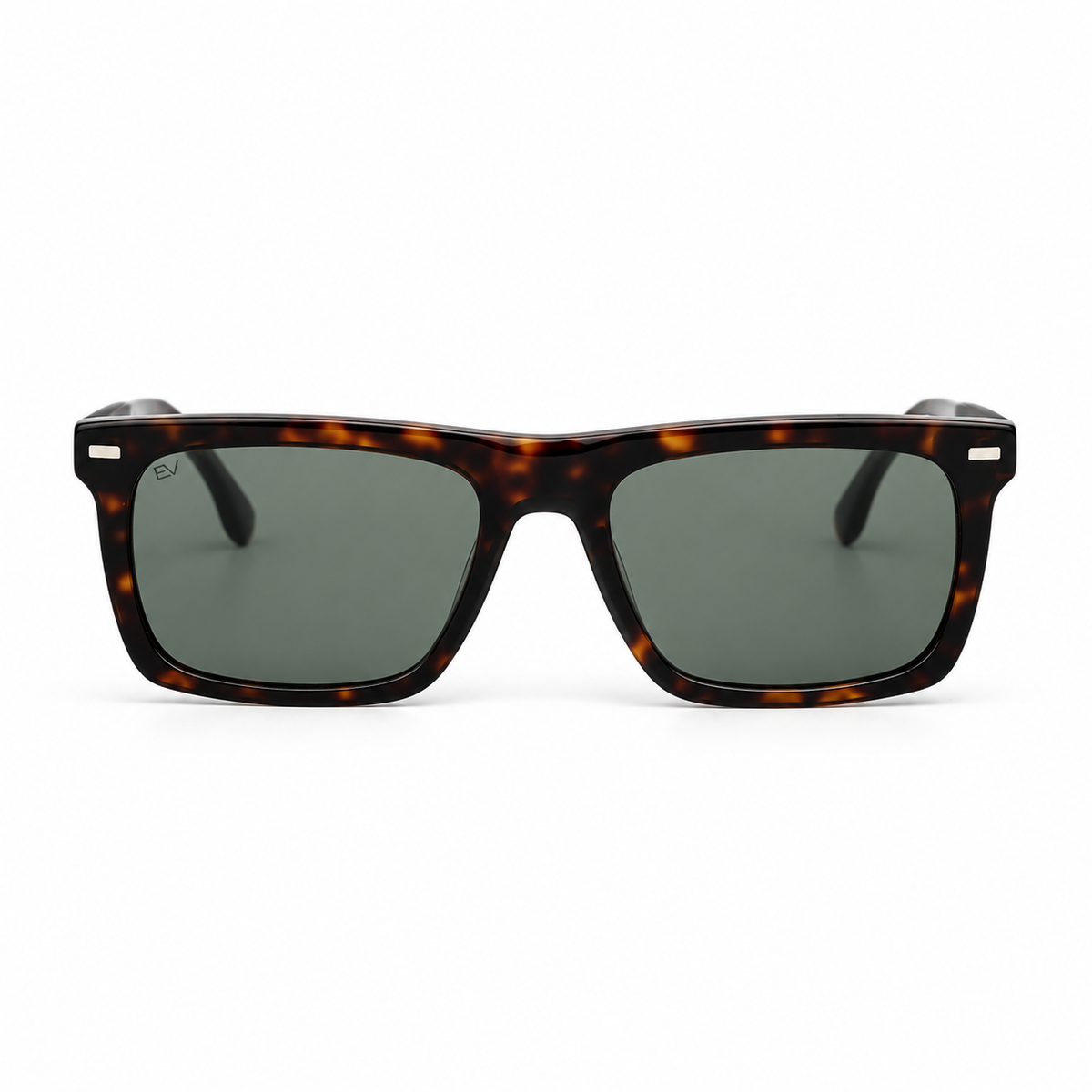Lunettes de soleil EVATIKA, forme rectangulaire, monture écaille, verres vert