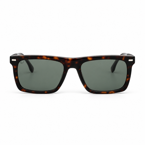 Lunettes de soleil EVATIKA, forme rectangulaire, monture écaille, verres vert