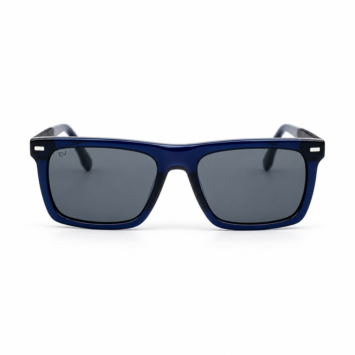Lunettes de soleil EVATIKA, forme rectangulaire, monture bleu, verres gris