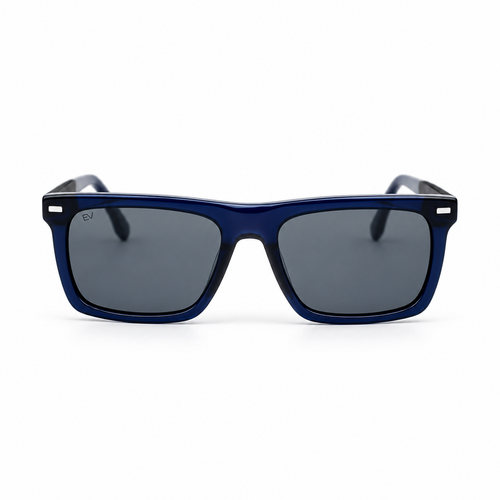 Lunettes de soleil EVATIKA, forme rectangulaire, monture bleu, verres gris