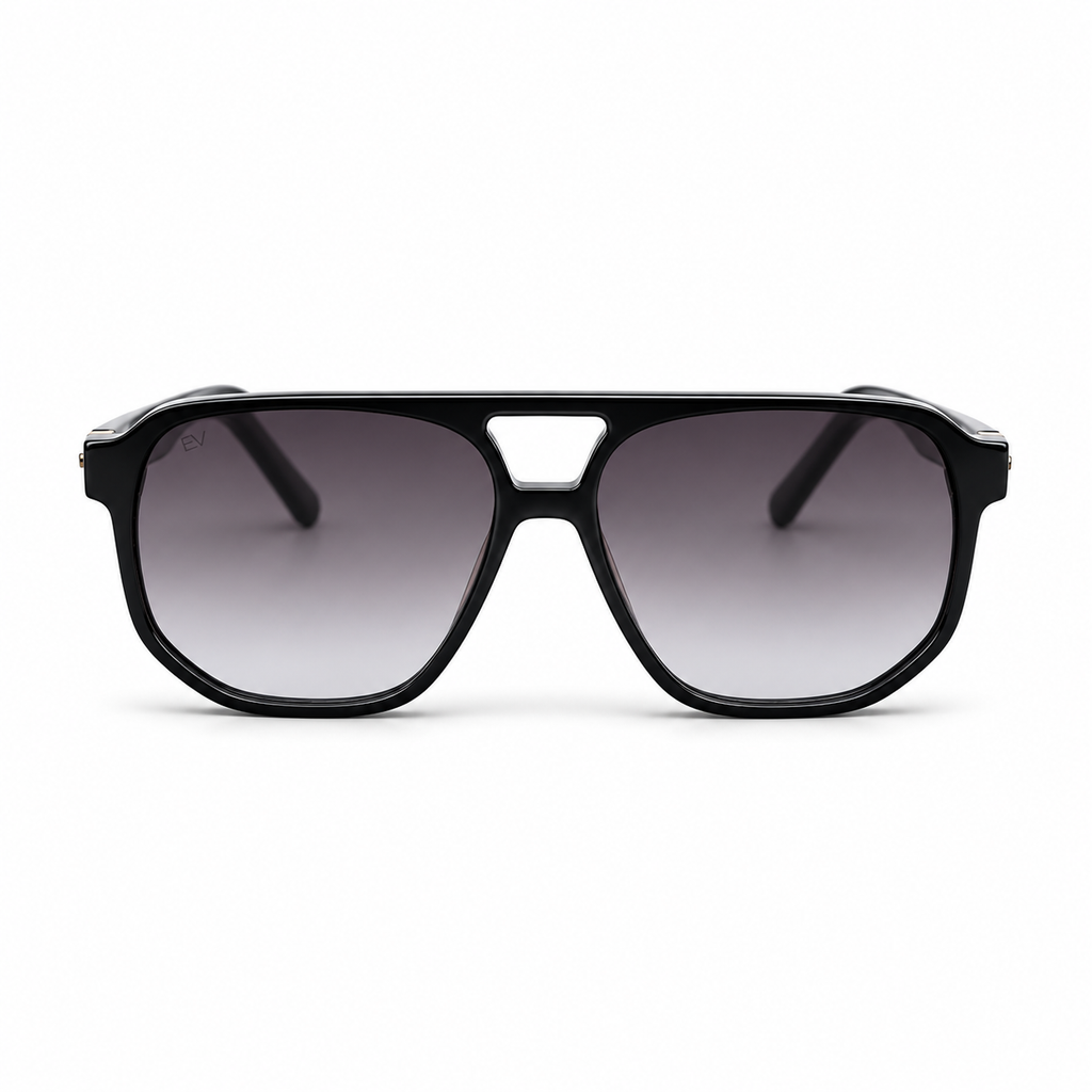 Lunettes de soleil EVATIKA, forme aviateur, monture noir, verres gris