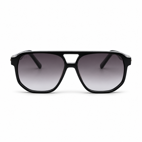 Lunettes de soleil EVATIKA, forme aviateur, monture noir, verres gris