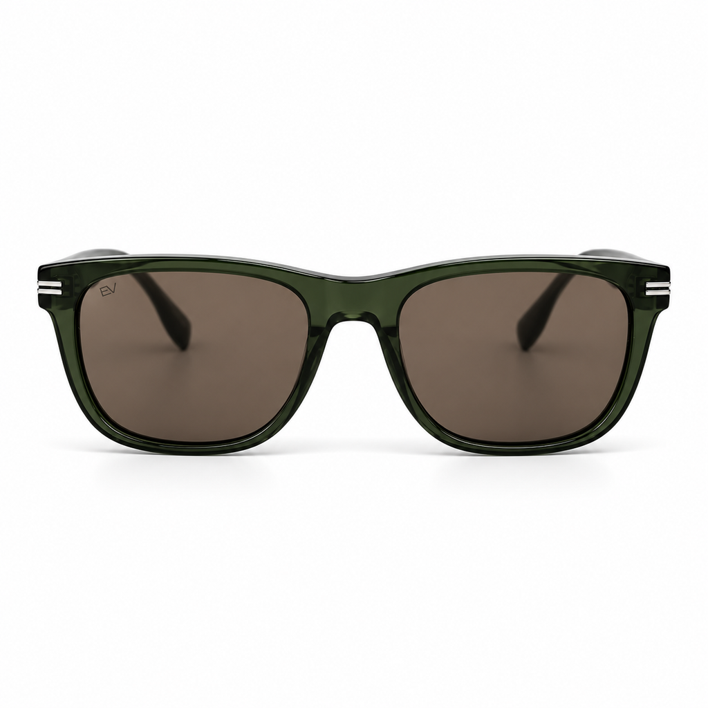 Lunettes de soleil EVATIKA, forme rectangulaire, monture vert, verres marron