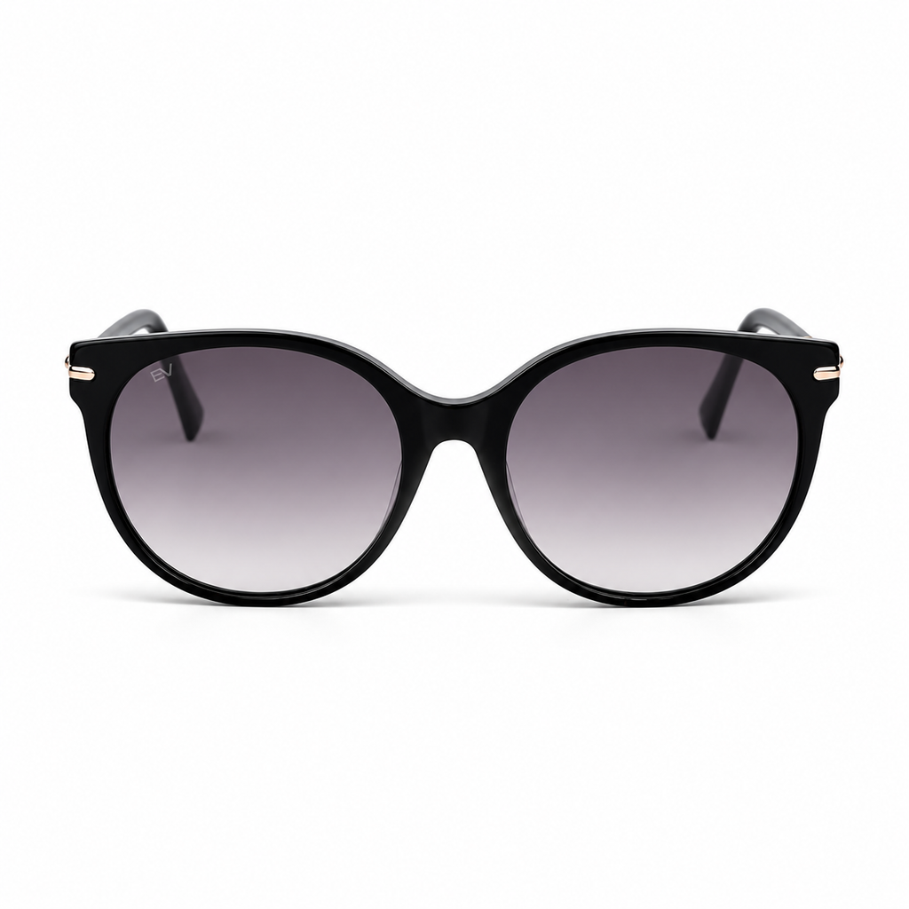 Lunettes de soleil EVATIKA, forme papillon, monture noir, verres marron