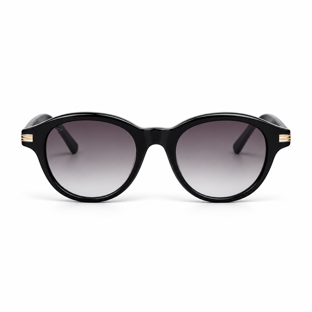 Lunettes de soleil EVATIKA, forme cat-eye, monture noir, verres gris