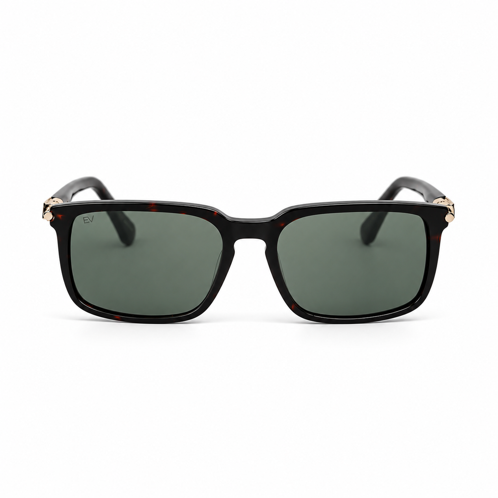 Lunettes de soleil EVATIKA, forme rectangulaire, monture vert, verres vert
