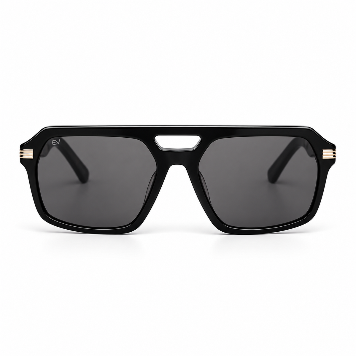 Lunettes de soleil EVATIKA, forme aviateur, monture noir, verres gris