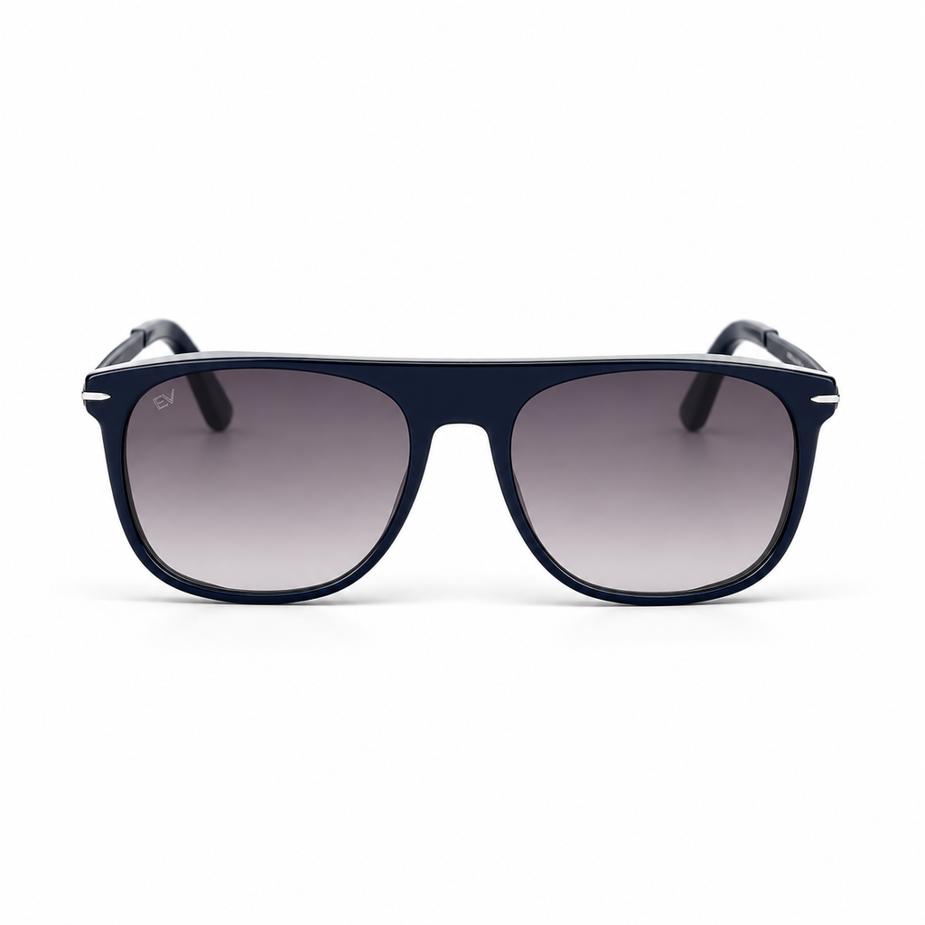 Lunettes de soleil EVATIKA, forme ronde, monture bleu, verres violet