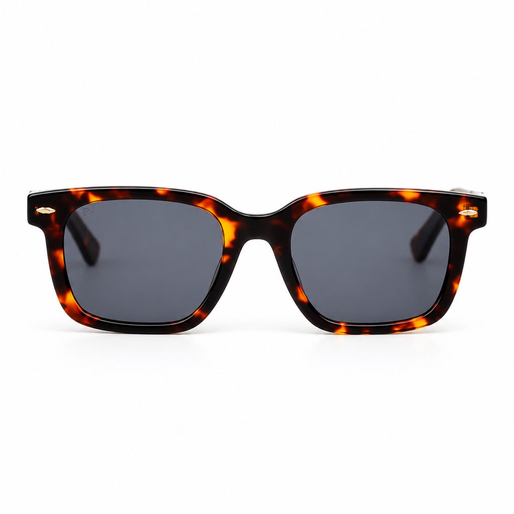 Lunettes de soleil EVATIKA, forme carrée, monture écaille, verres gris