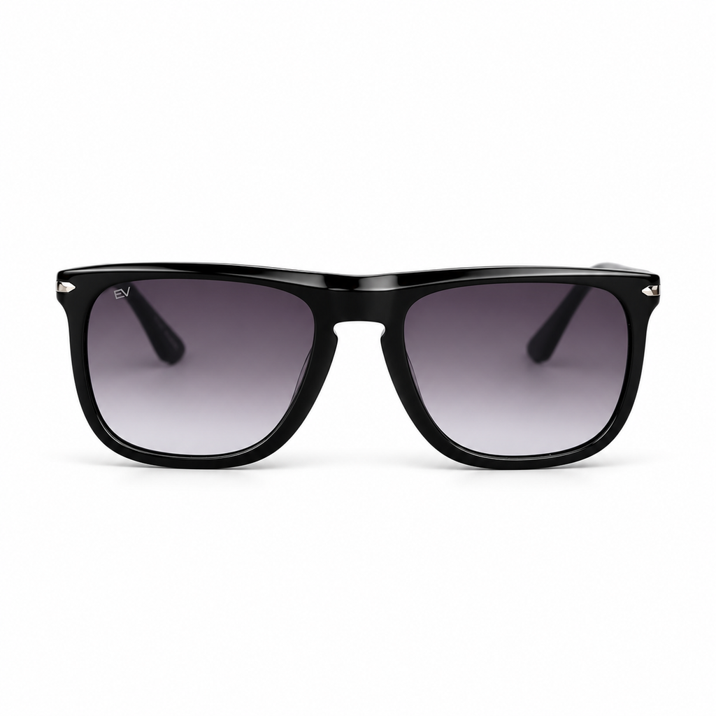 Lunettes de soleil EVATIKA, forme cat-eye, monture noir, verres gris