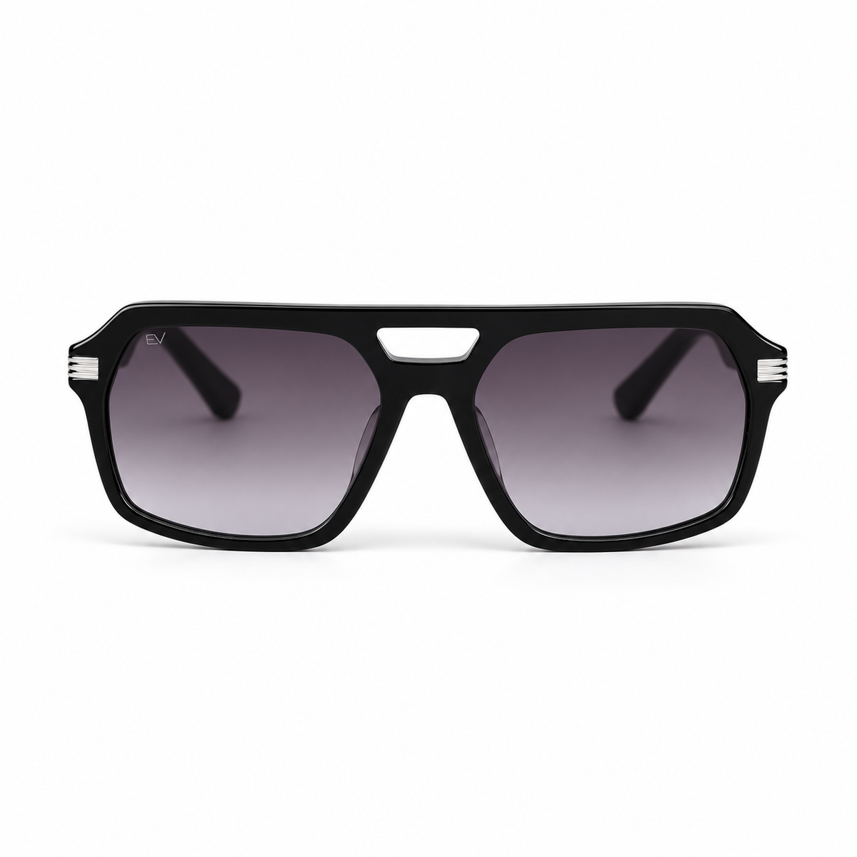 Lunettes de soleil EVATIKA, forme aviateur, monture noir, verres violet