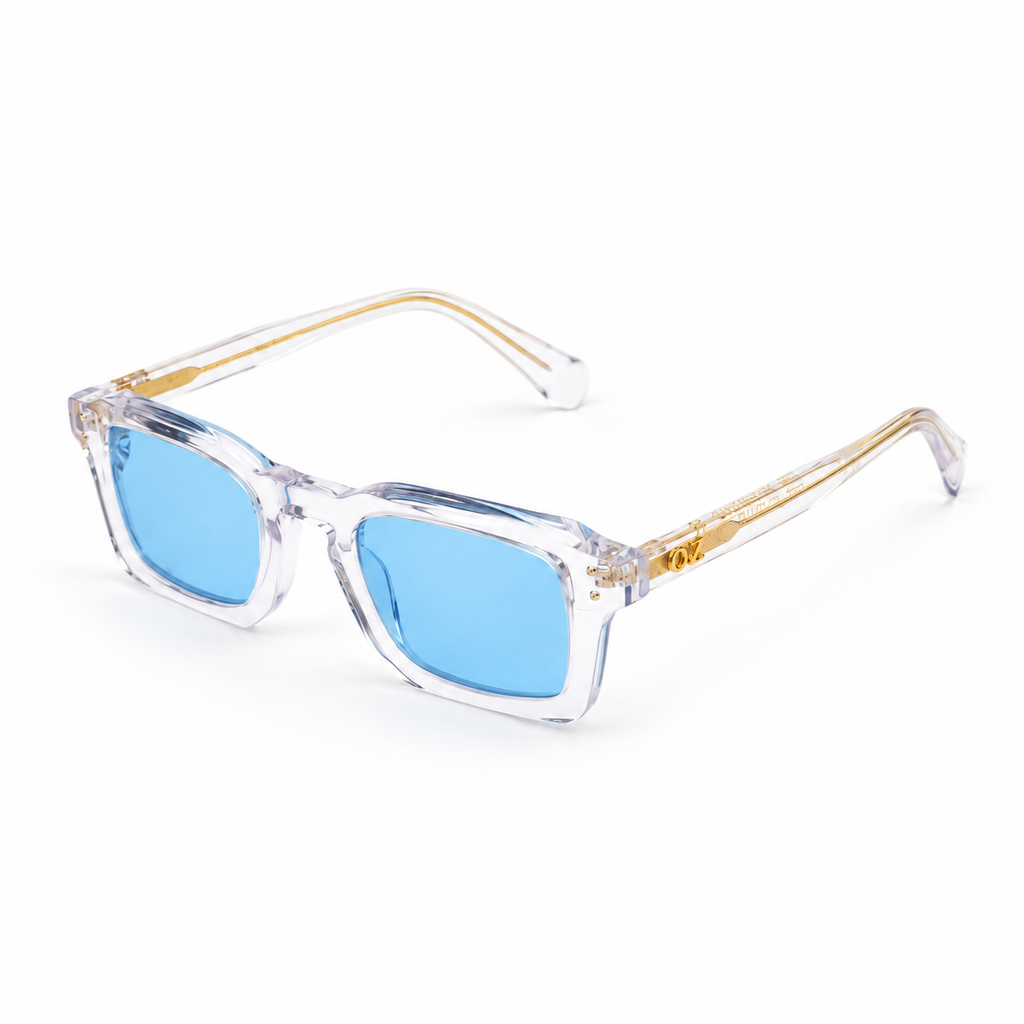 OZ Eyewear Monture transparente à verres bleu vif – vue trois quarts