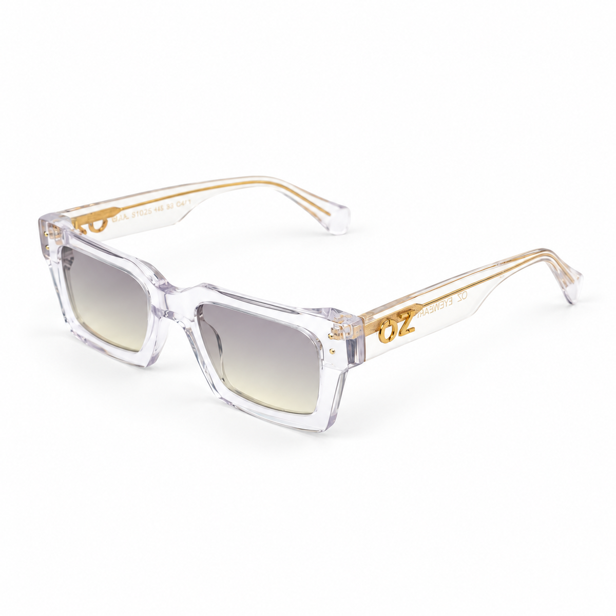 OZ Eyewear Monture transparente à finitions dorées – vue trois quarts