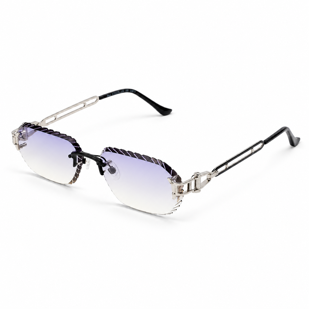 OZ Eyewear Lunettes sans contour à verres violets clairs – vue trois quarts